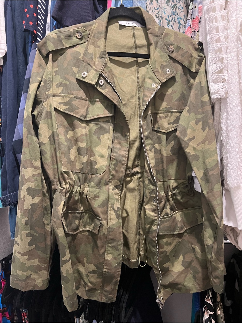 JustFab Women's Olive Green Camo Utility Jacket